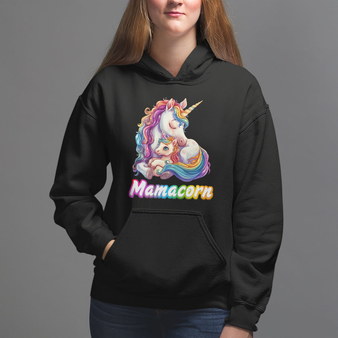 Mother's Day Hoodie Mamacorn Cute Rainbow Unicorn - Wonder Print Shop