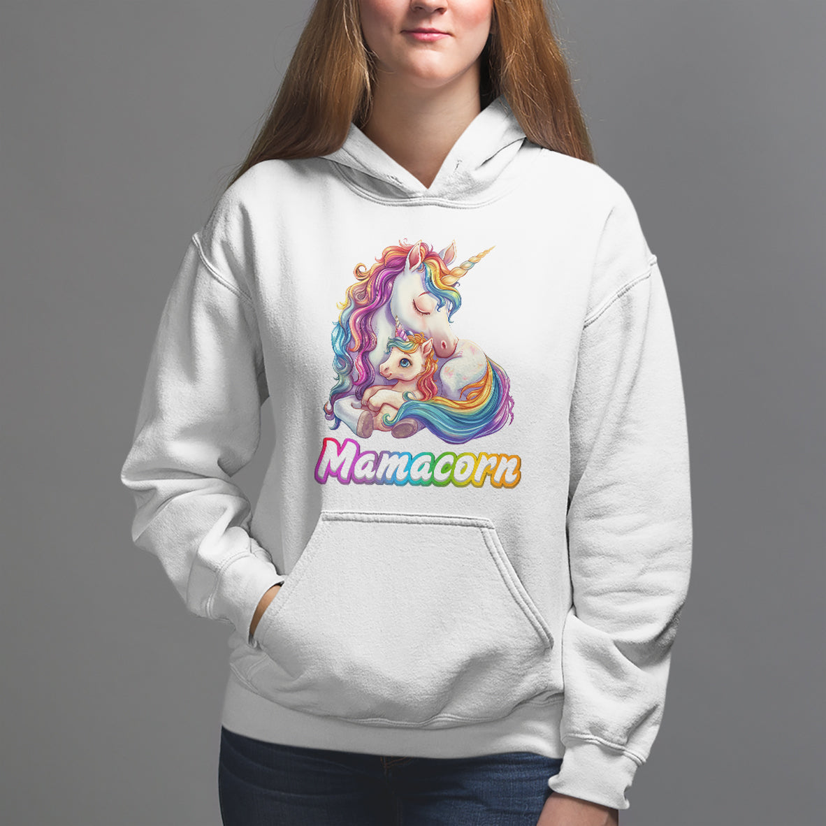 Mother's Day Hoodie Mamacorn Cute Rainbow Unicorn - Wonder Print Shop