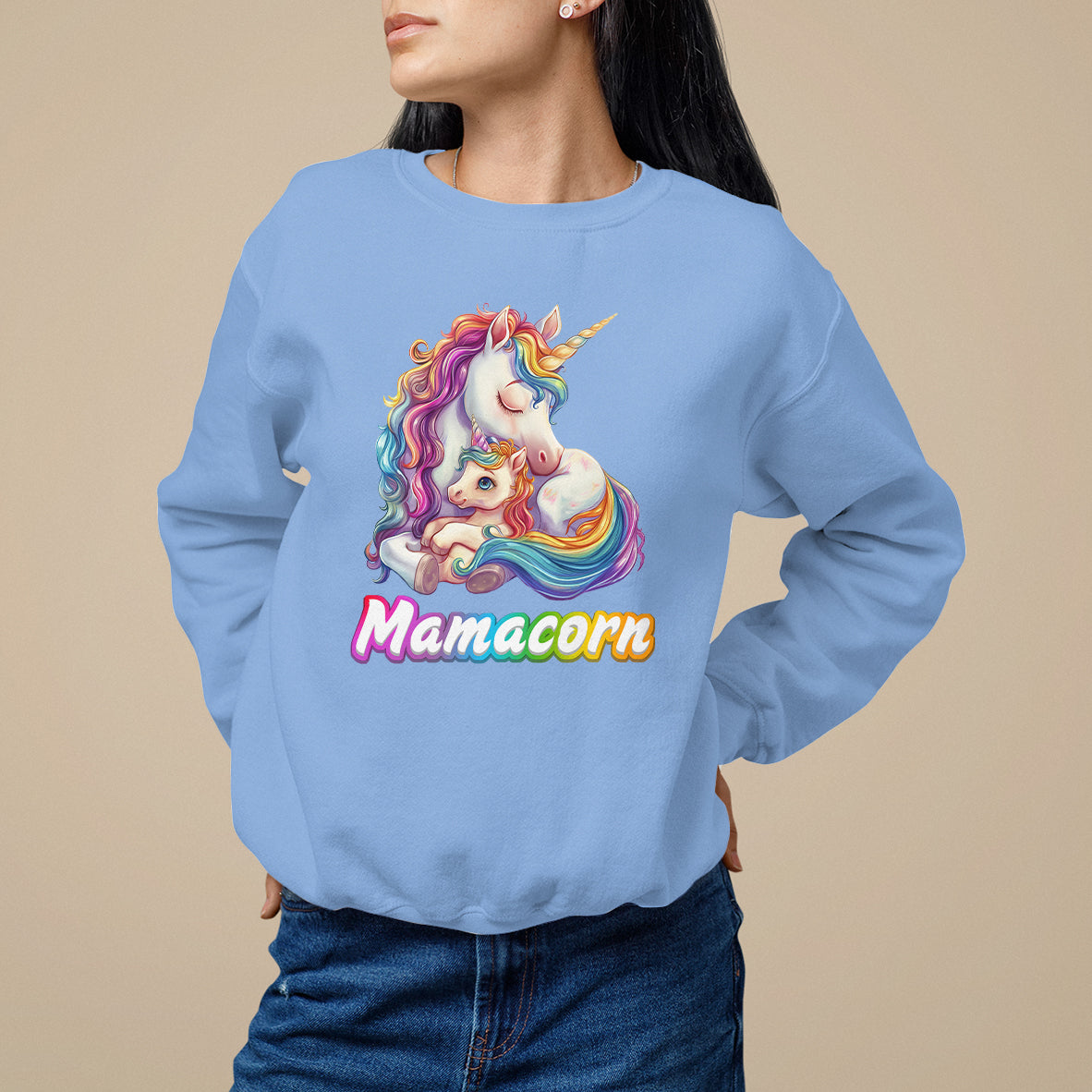 Mother's Day Sweatshirt Mamacorn Cute Rainbow Unicorn - Wonder Print Shop