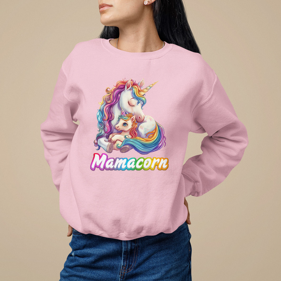 Mother's Day Sweatshirt Mamacorn Cute Rainbow Unicorn - Wonder Print Shop