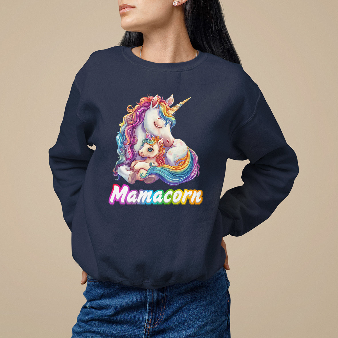 Mother's Day Sweatshirt Mamacorn Cute Rainbow Unicorn - Wonder Print Shop
