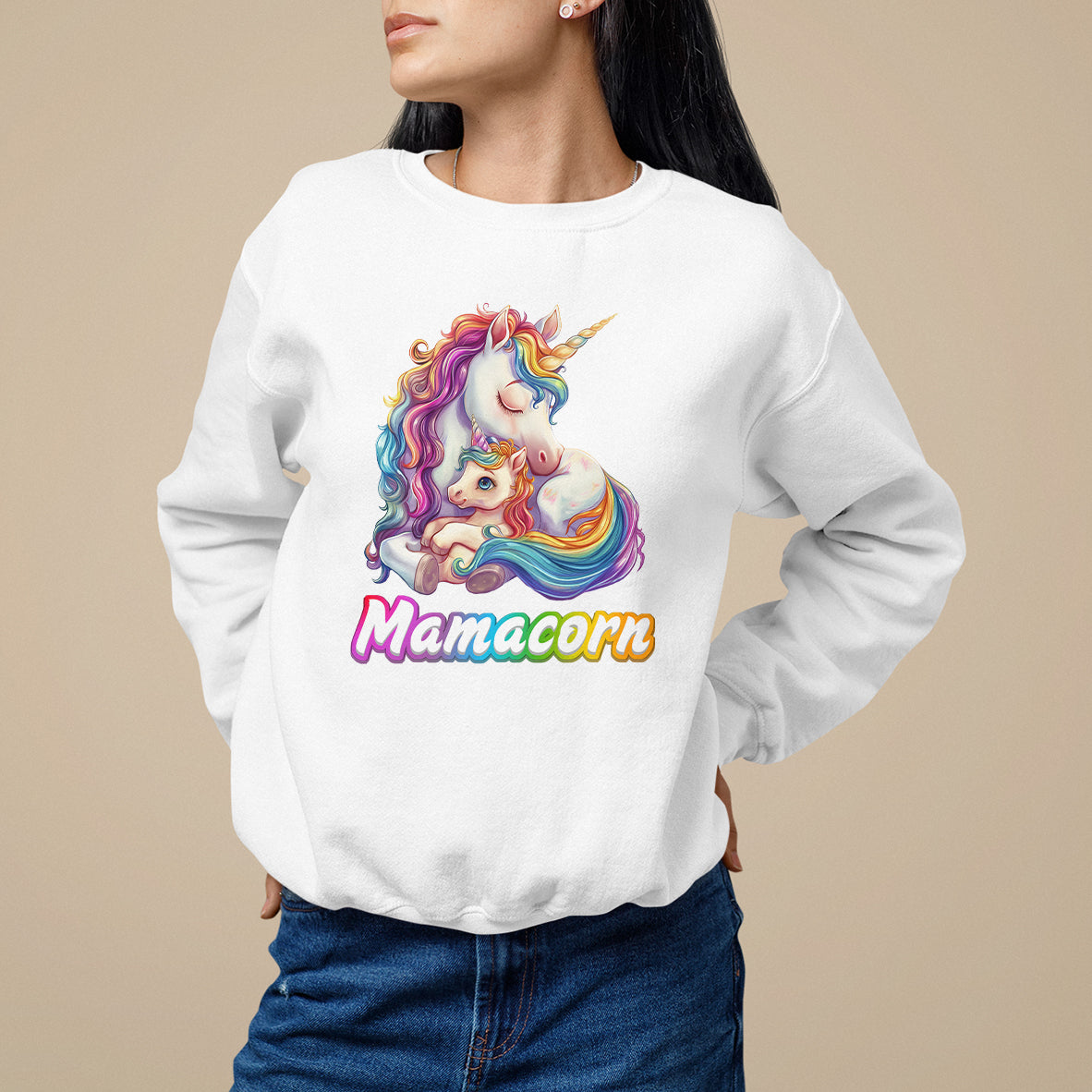 Mother's Day Sweatshirt Mamacorn Cute Rainbow Unicorn - Wonder Print Shop