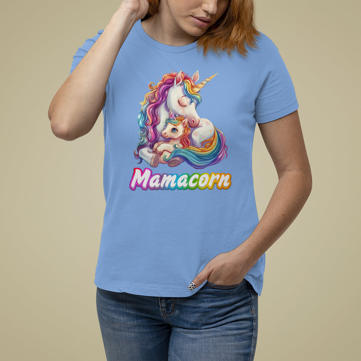 Mother's Day T Shirt For Women Mamacorn Cute Rainbow Unicorn - Wonder Print Shop