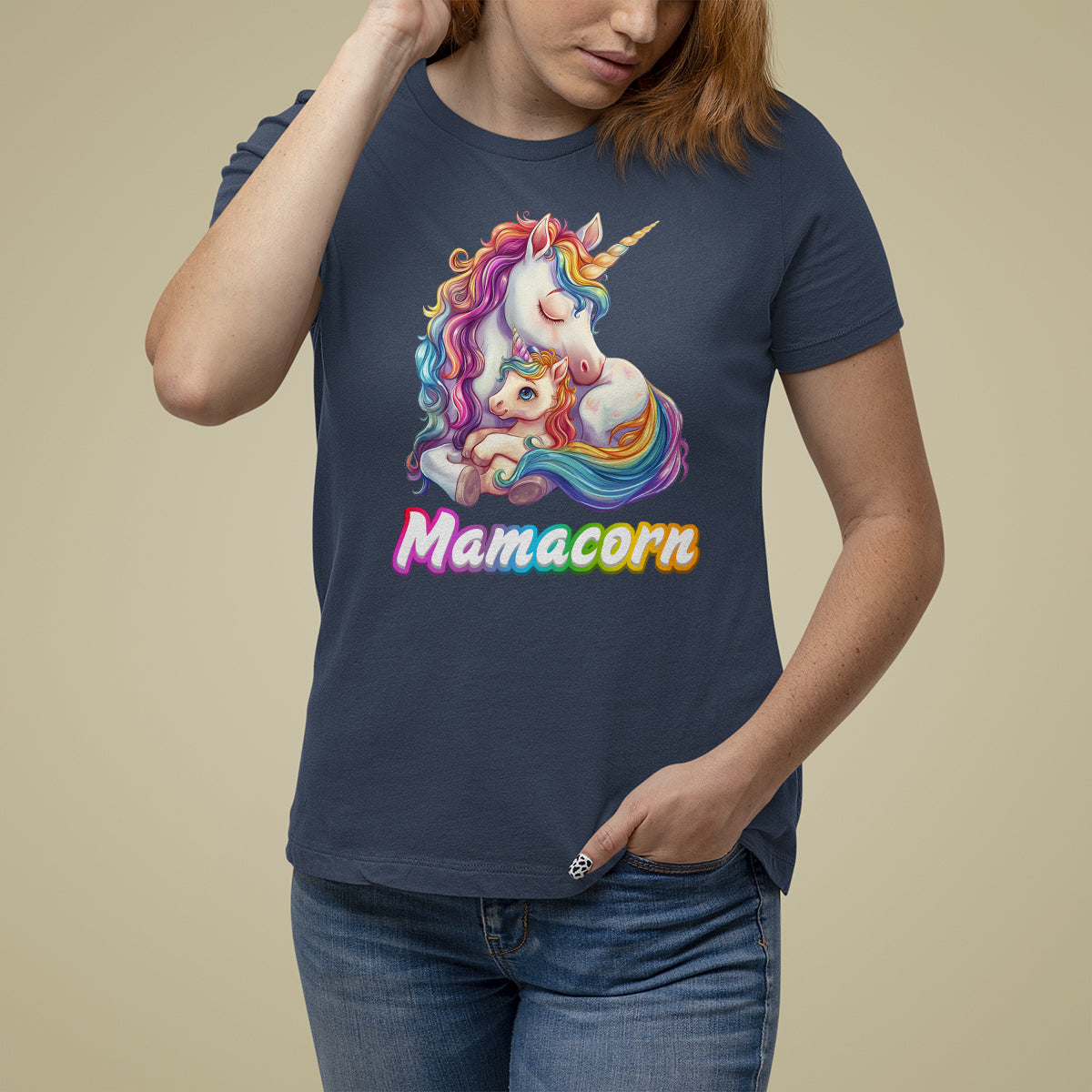 Mother's Day T Shirt For Women Mamacorn Cute Rainbow Unicorn - Wonder Print Shop
