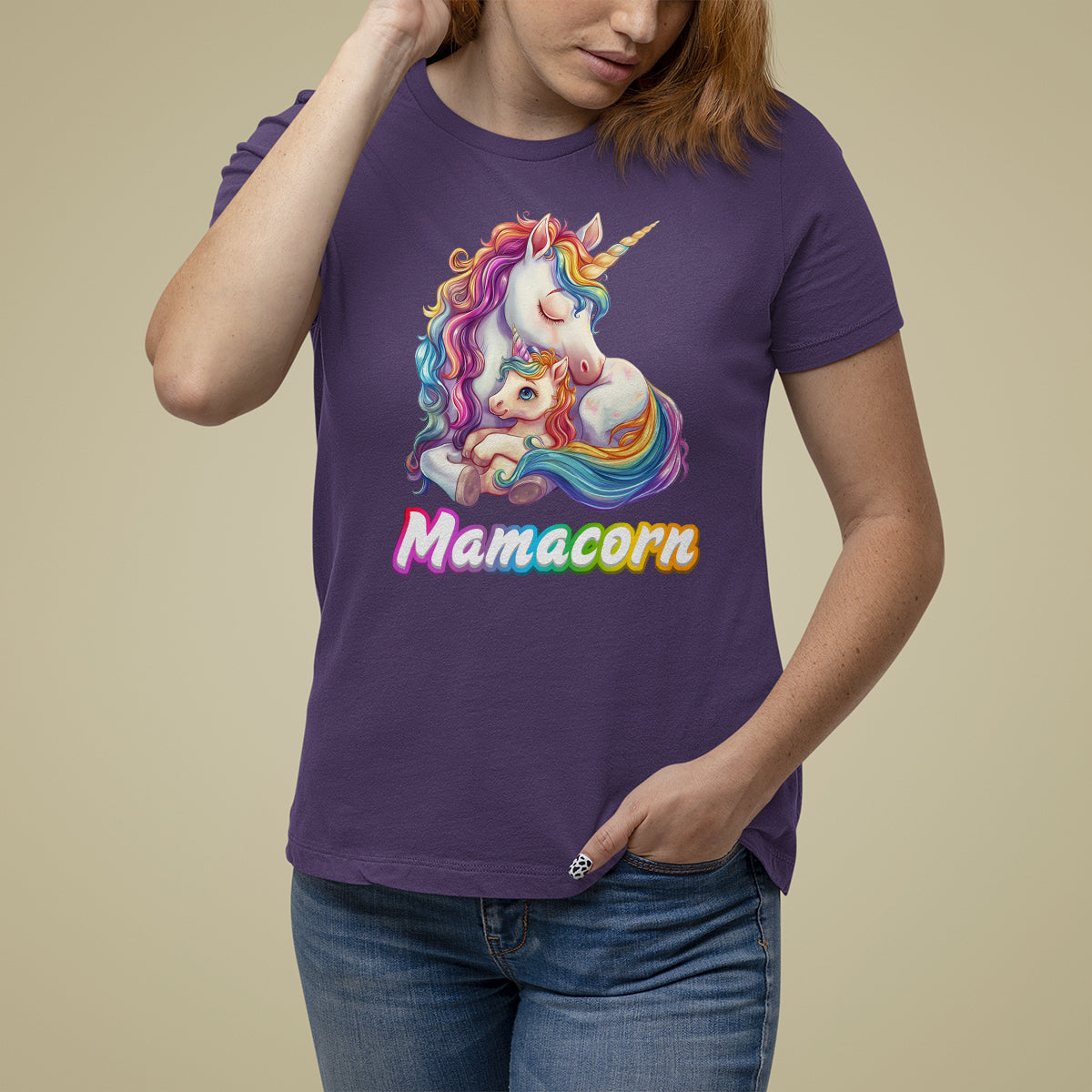 Mother's Day T Shirt For Women Mamacorn Cute Rainbow Unicorn - Wonder Print Shop