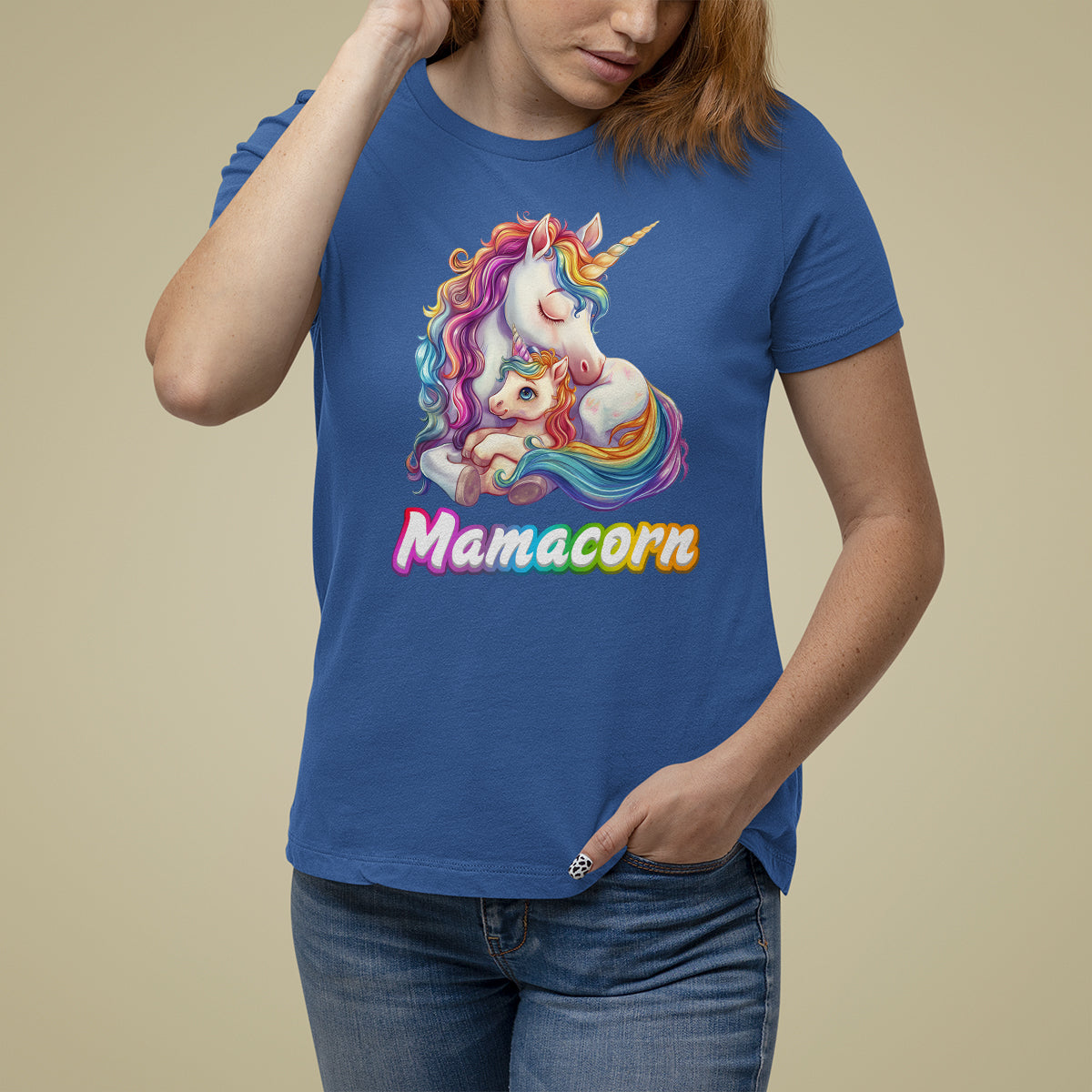 Mother's Day T Shirt For Women Mamacorn Cute Rainbow Unicorn - Wonder Print Shop