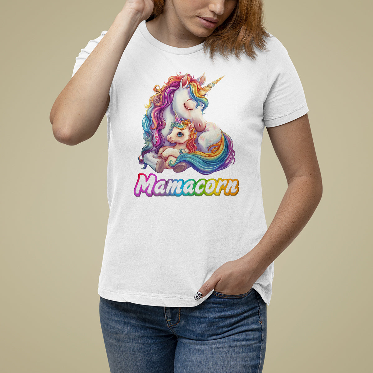 Mother's Day T Shirt For Women Mamacorn Cute Rainbow Unicorn - Wonder Print Shop