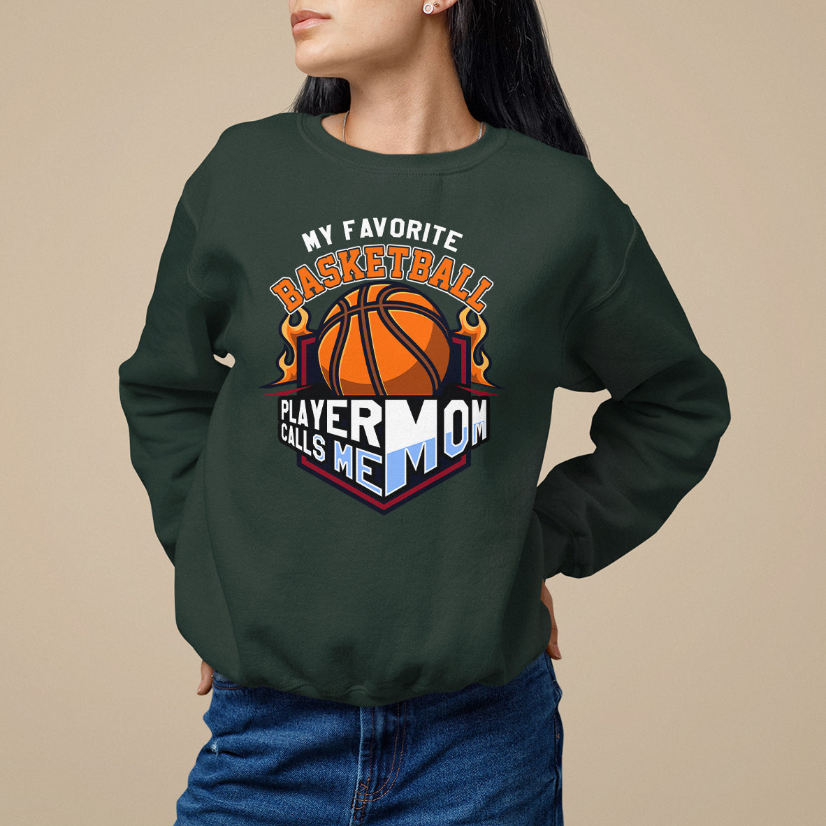 Basketball Mom Sweatshirt My Favorite Basketball Player Calls Me Mom - Wonder Print Shop