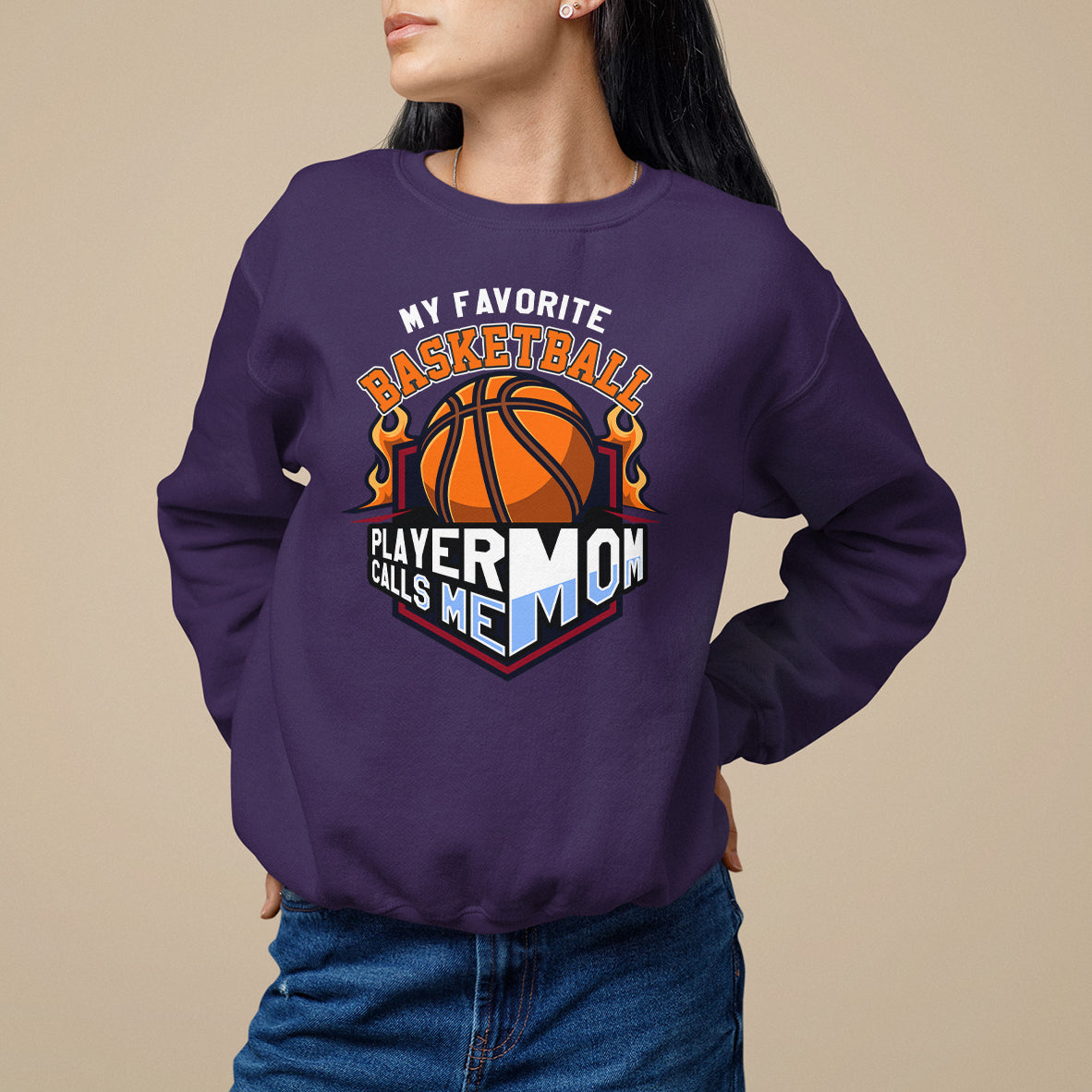 Basketball Mom Sweatshirt My Favorite Basketball Player Calls Me Mom - Wonder Print Shop