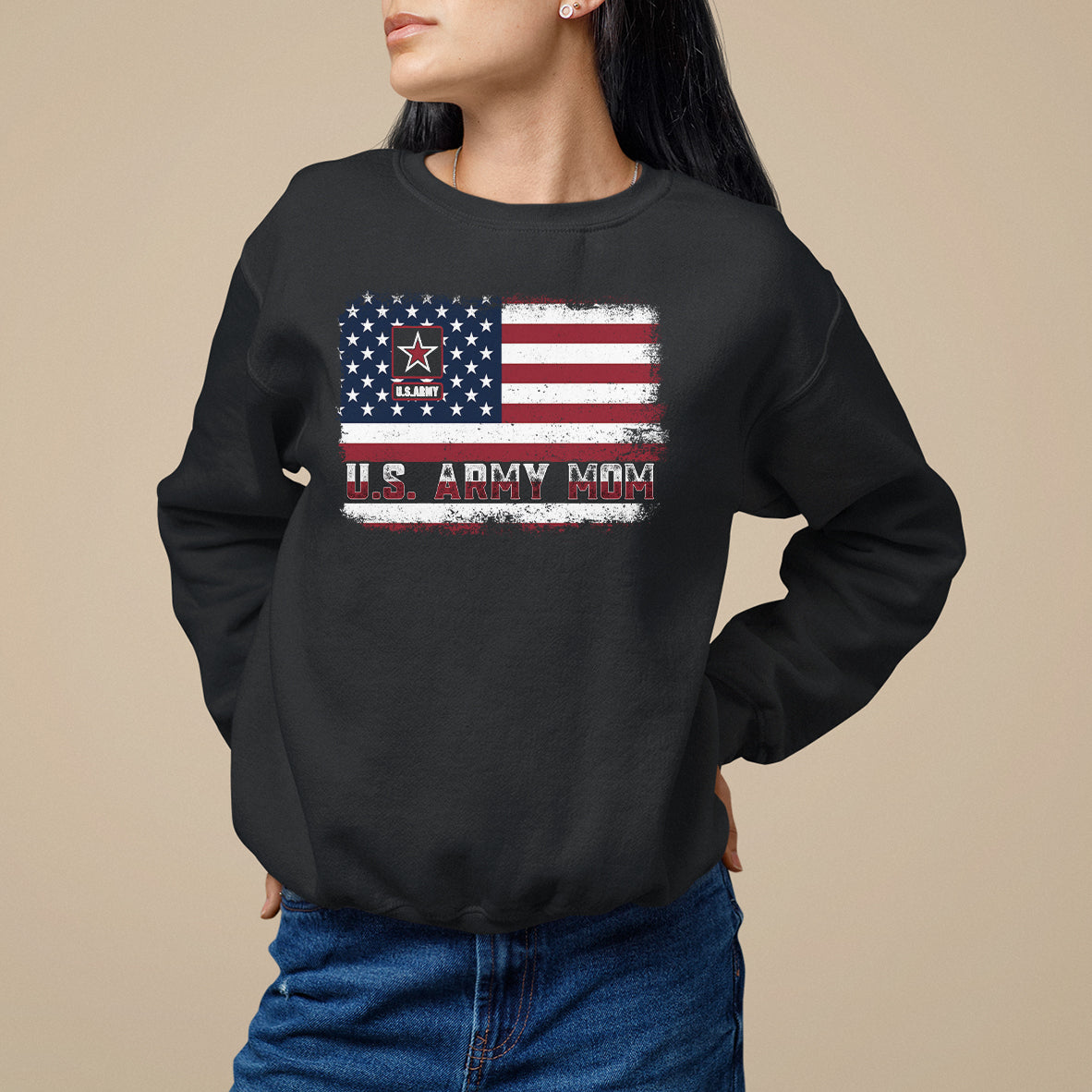 Mother's Day Sweatshirt U.S Army Mom American Flag Veteran - Wonder Print Shop