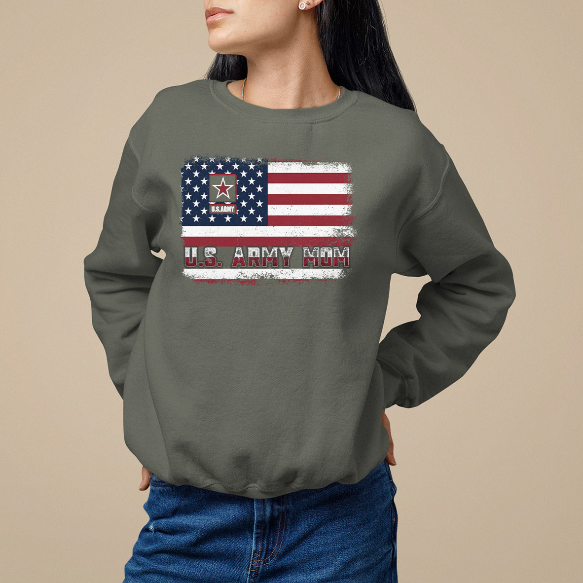 Mother's Day Sweatshirt U.S Army Mom American Flag Veteran - Wonder Print Shop