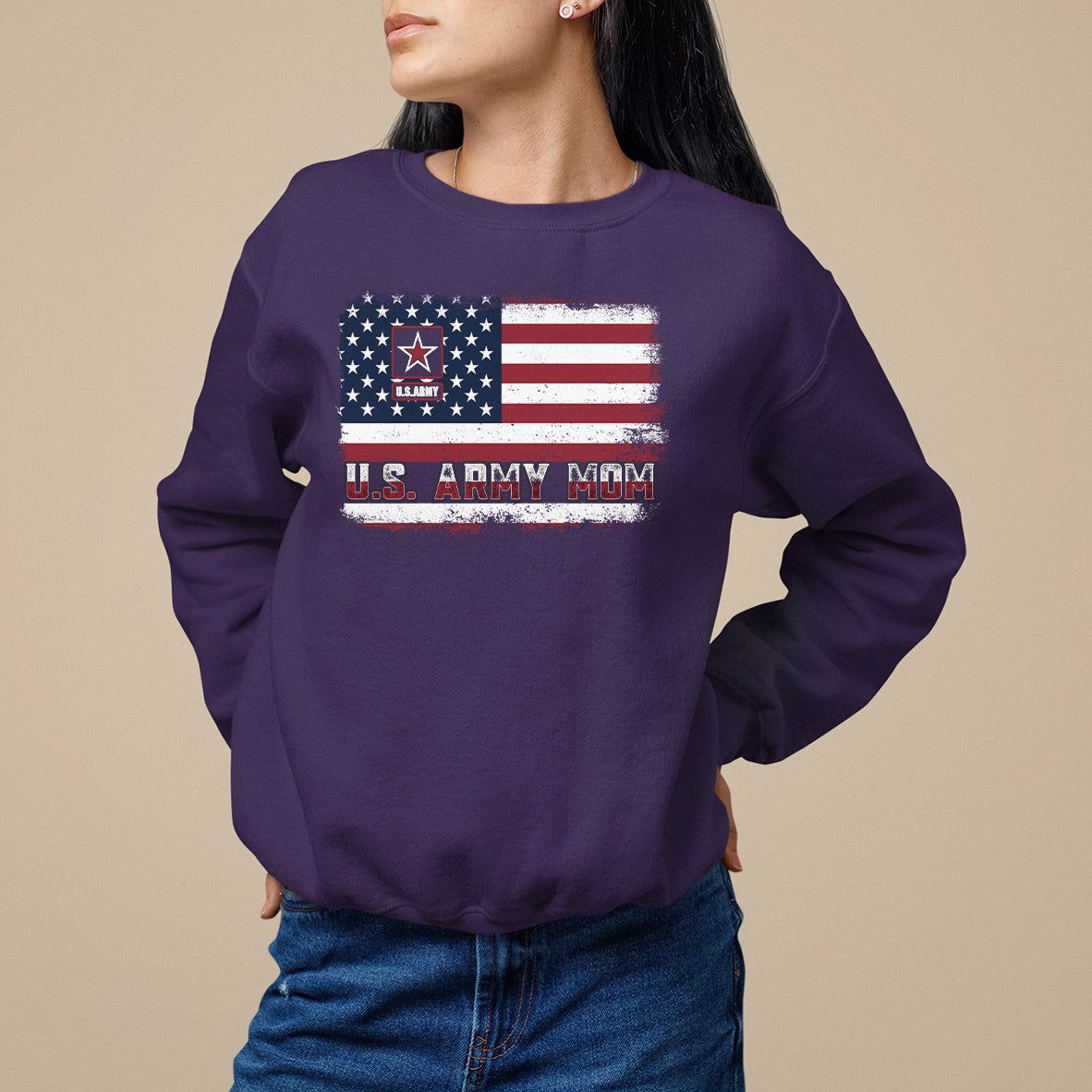 Mother's Day Sweatshirt U.S Army Mom American Flag Veteran - Wonder Print Shop
