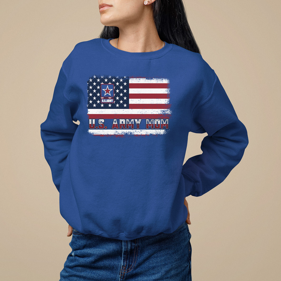 Mother's Day Sweatshirt U.S Army Mom American Flag Veteran - Wonder Print Shop