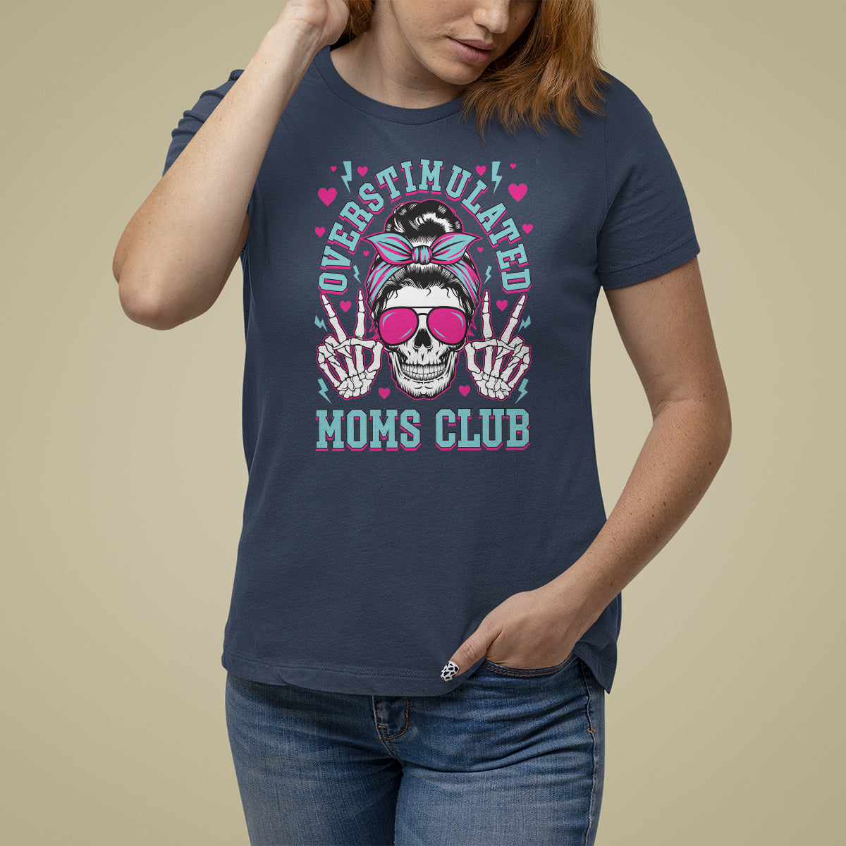 Mother's Day T Shirt For Women Overstimulated Moms Club Funny Skeleton - Wonder Print Shop