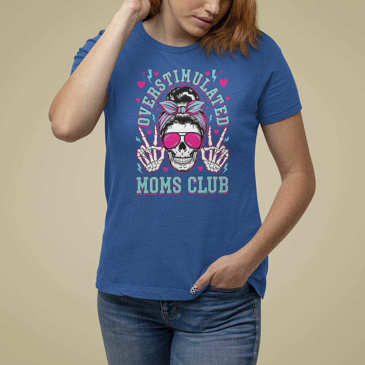 Mother's Day T Shirt For Women Overstimulated Moms Club Funny Skeleton - Wonder Print Shop