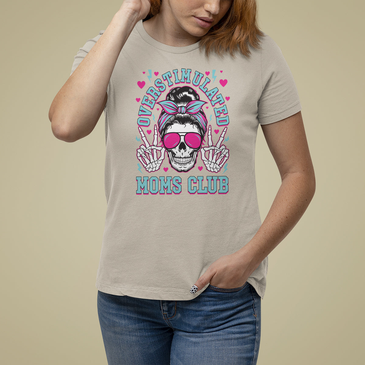 Mother's Day T Shirt For Women Overstimulated Moms Club Funny Skeleton - Wonder Print Shop
