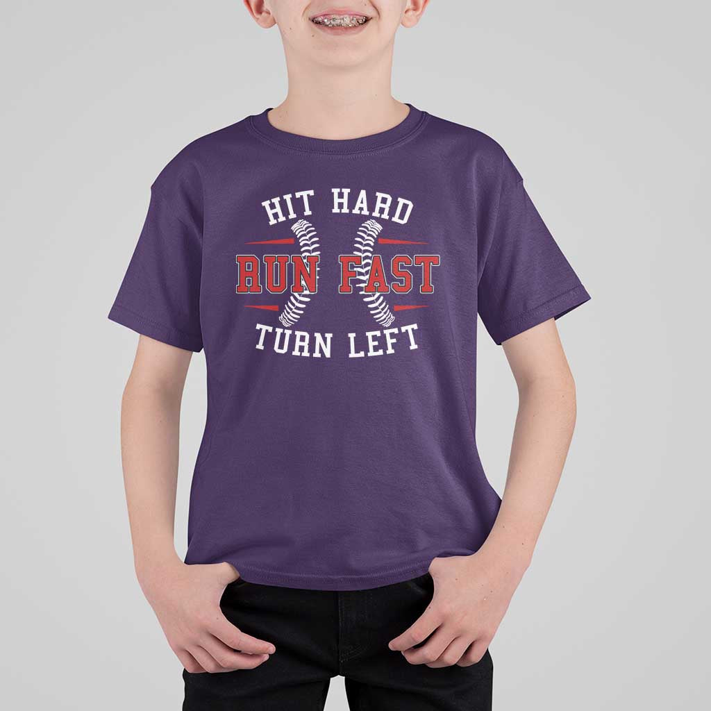 Baseball T Shirt For Kid Hit Hard Run Fast Turn Left - Wonder Print Shop