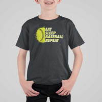 Eat Sleep Baseball Repeat T Shirt For Kid - Wonder Print Shop