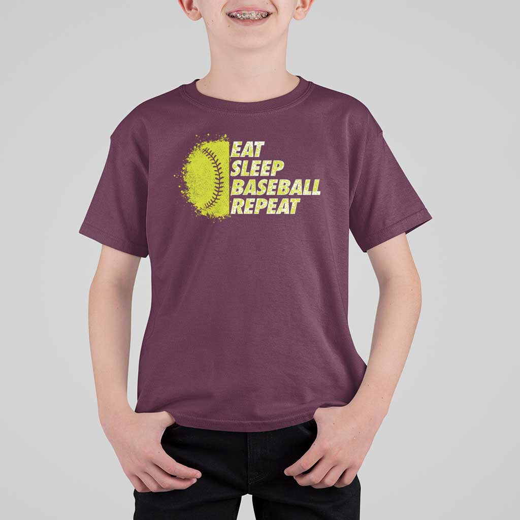 Eat Sleep Baseball Repeat T Shirt For Kid - Wonder Print Shop