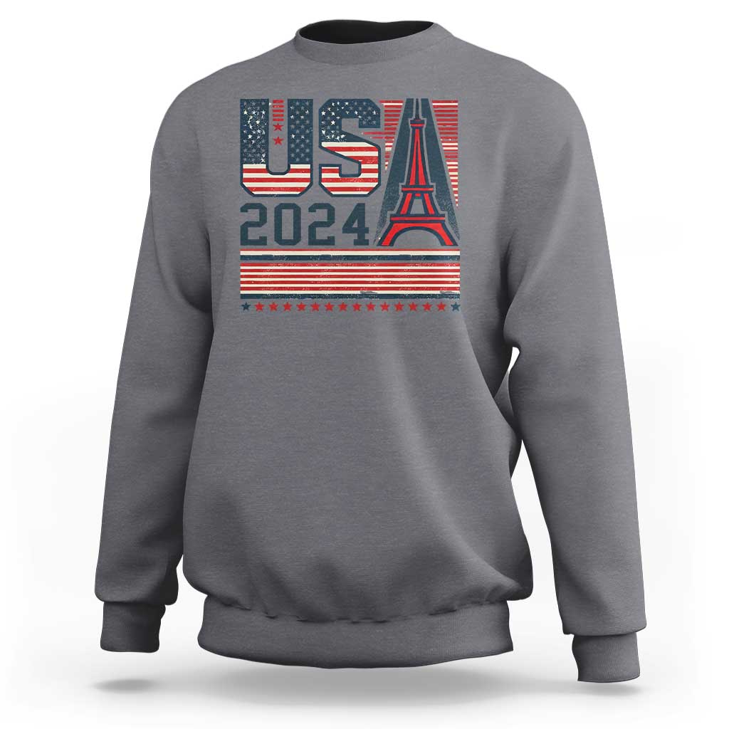USA Eiffel Tower 2024 Sweatshirt Patriotic Sports Supporter Souvenir - Wonder Print Shop