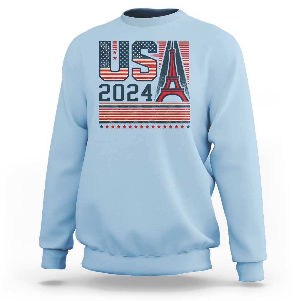 USA Eiffel Tower 2024 Sweatshirt Patriotic Sports Supporter Souvenir - Wonder Print Shop