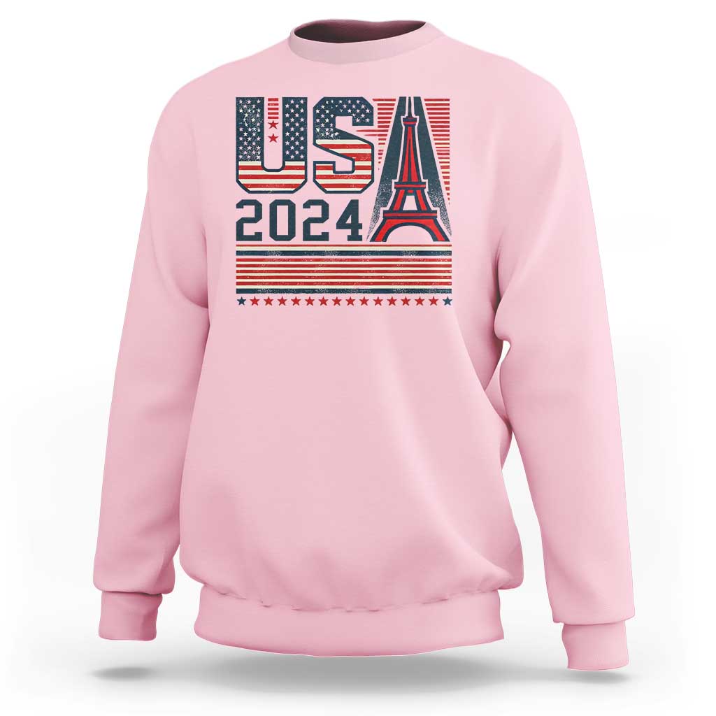 USA Eiffel Tower 2024 Sweatshirt Patriotic Sports Supporter Souvenir - Wonder Print Shop