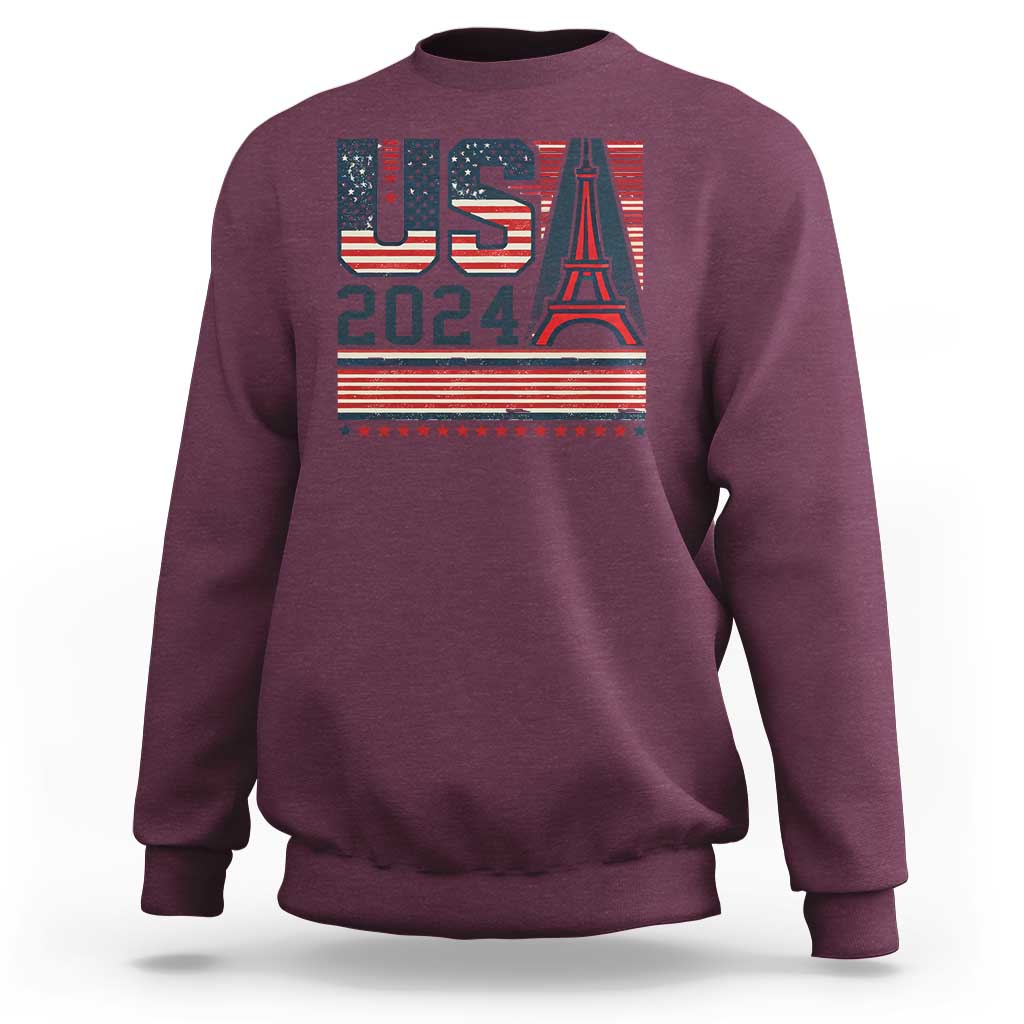 USA Eiffel Tower 2024 Sweatshirt Patriotic Sports Supporter Souvenir - Wonder Print Shop