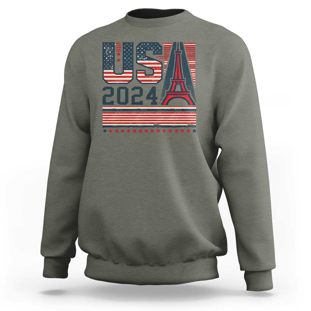 USA Eiffel Tower 2024 Sweatshirt Patriotic Sports Supporter Souvenir - Wonder Print Shop