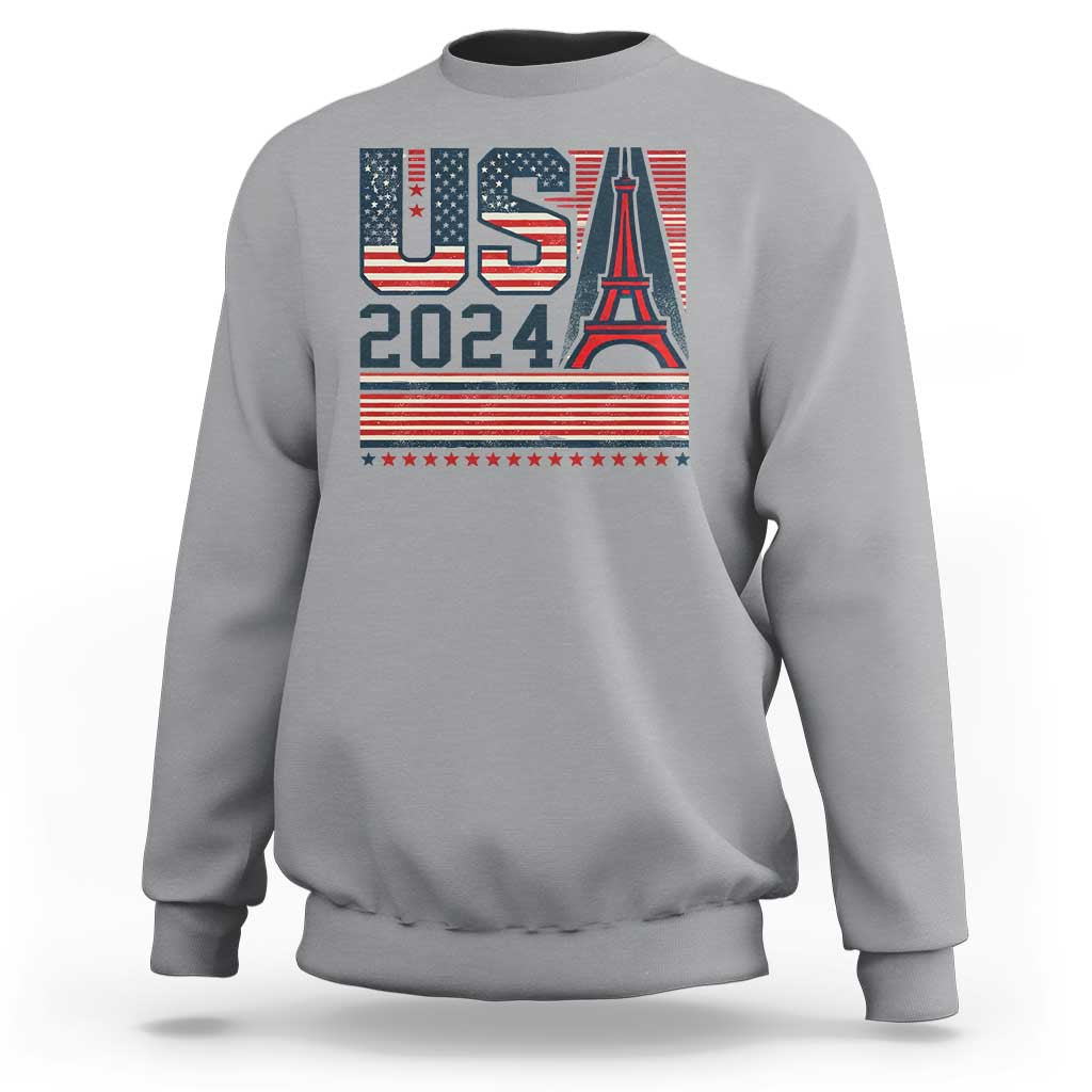 USA Eiffel Tower 2024 Sweatshirt Patriotic Sports Supporter Souvenir - Wonder Print Shop