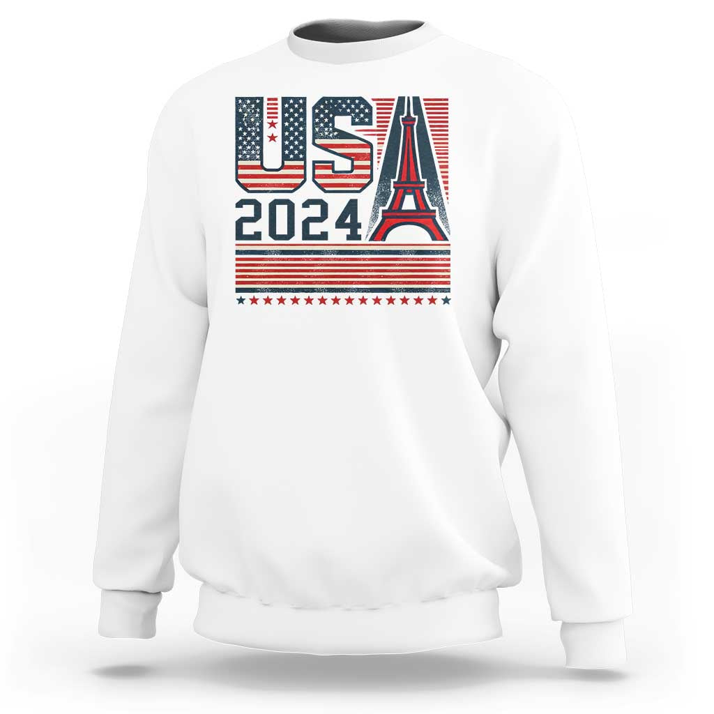 USA Eiffel Tower 2024 Sweatshirt Patriotic Sports Supporter Souvenir - Wonder Print Shop