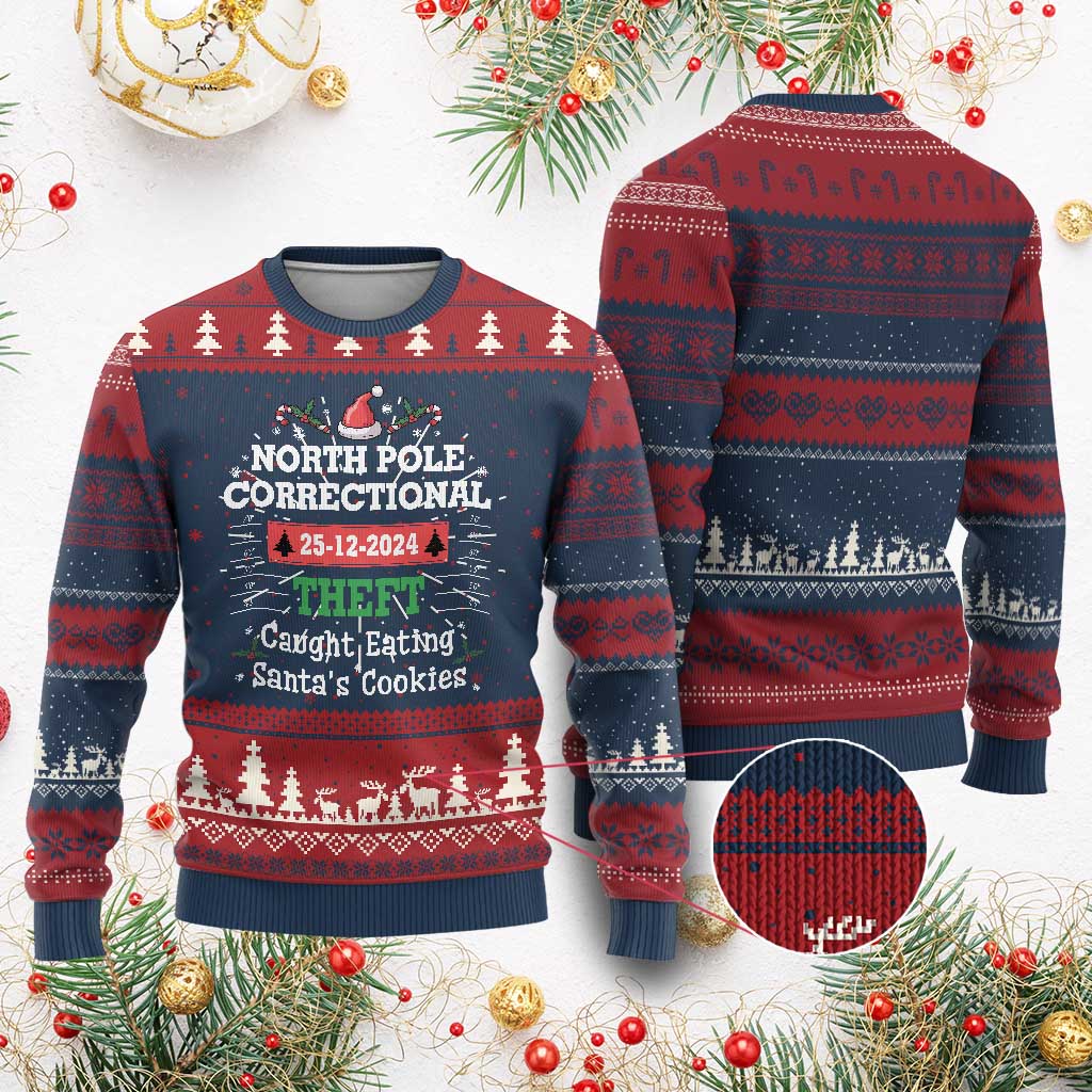 Funny Xmas Family Matching Ugly Christmas Sweater North Pole Correctional Theft - Wonder Print Shop