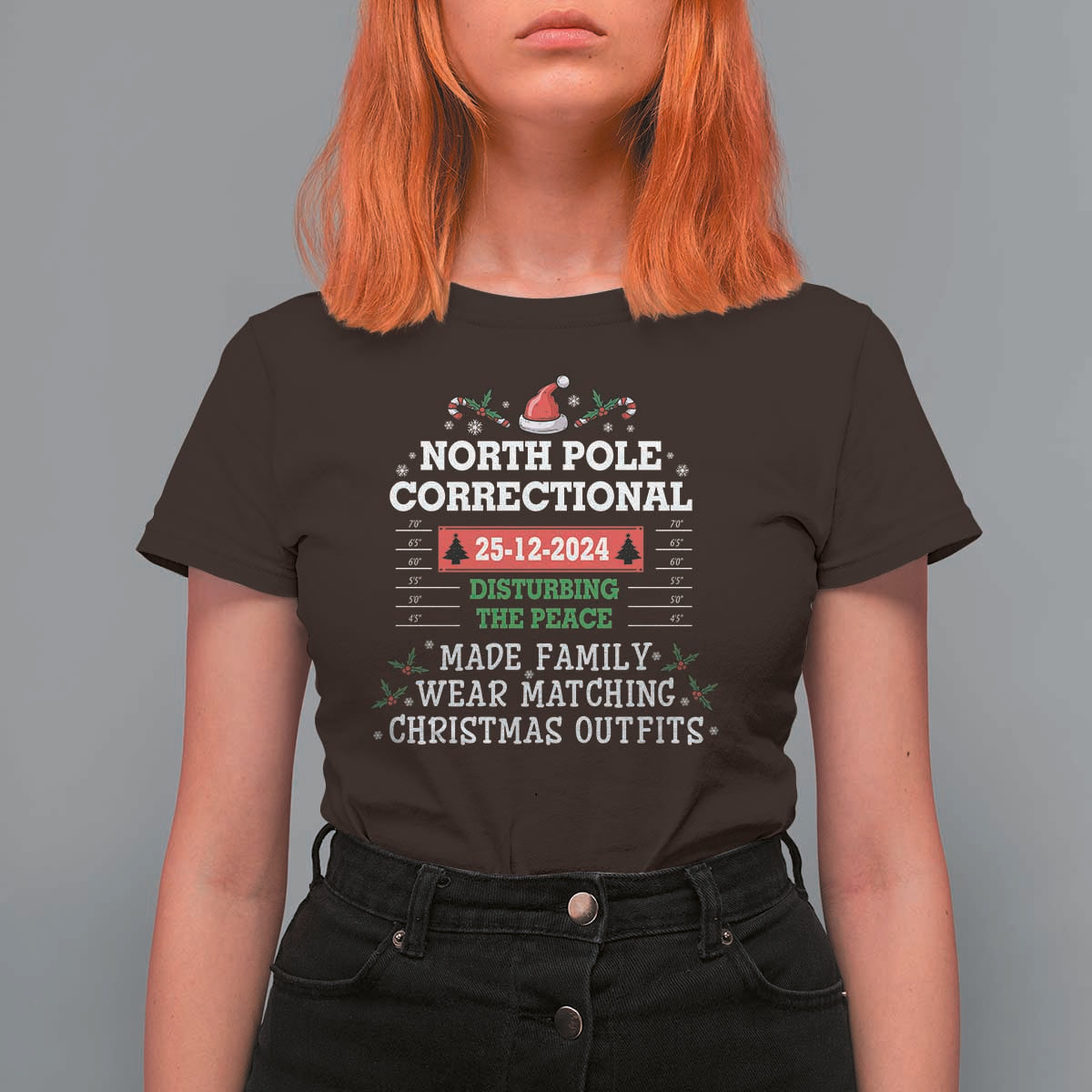 Funny Christmas Family Matching T Shirt For Women North Pole Correctional Disturbing The Peace - Wonder Print Shop
