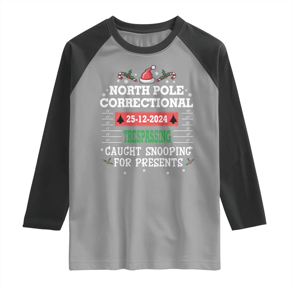 Funny Christmas Family Matching Raglan Shirt North Pole Correctional Trespassing