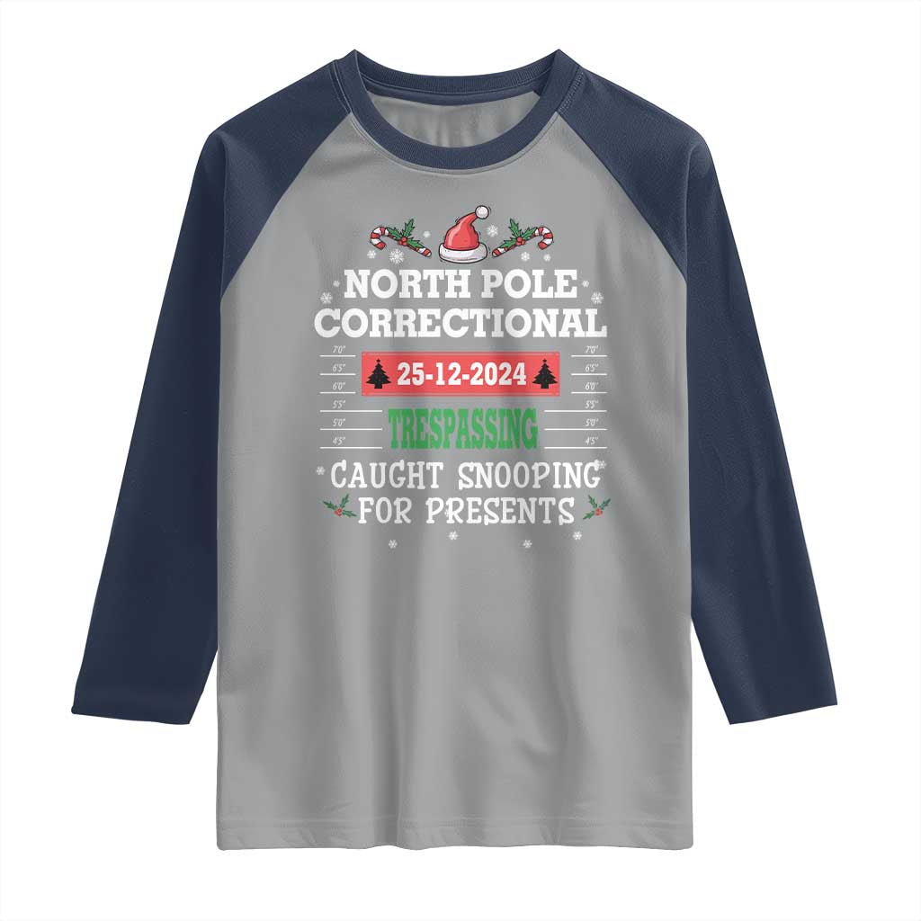 Funny Christmas Family Matching Raglan Shirt North Pole Correctional Trespassing