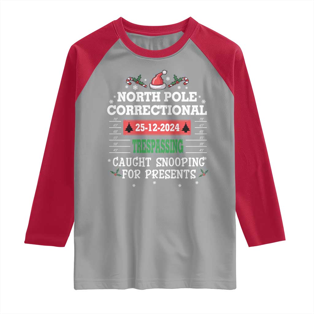 Funny Christmas Family Matching Raglan Shirt North Pole Correctional Trespassing