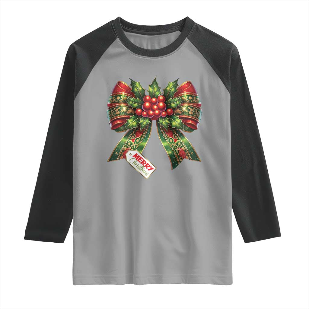 Funny Christmas Bow Present Costume Raglan Shirt