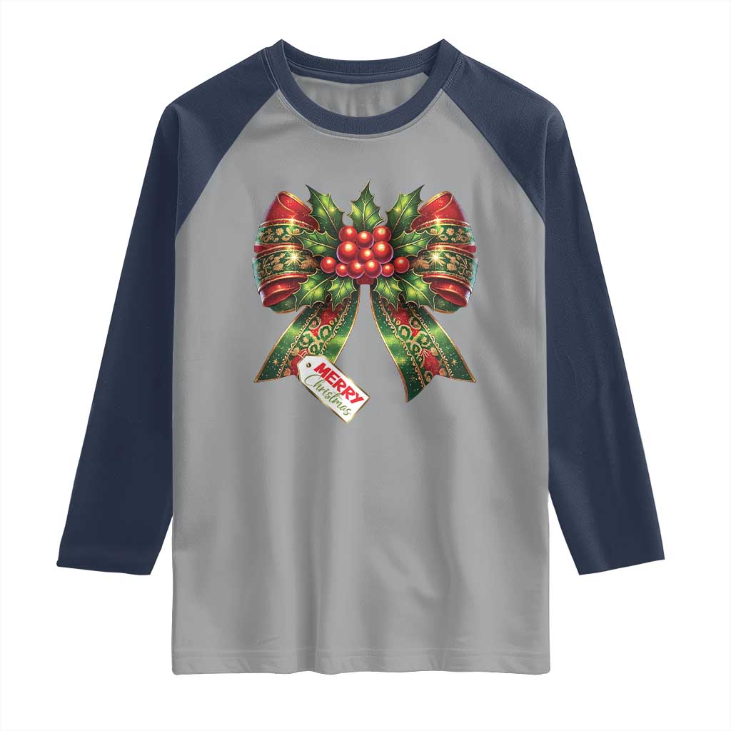 Funny Christmas Bow Present Costume Raglan Shirt