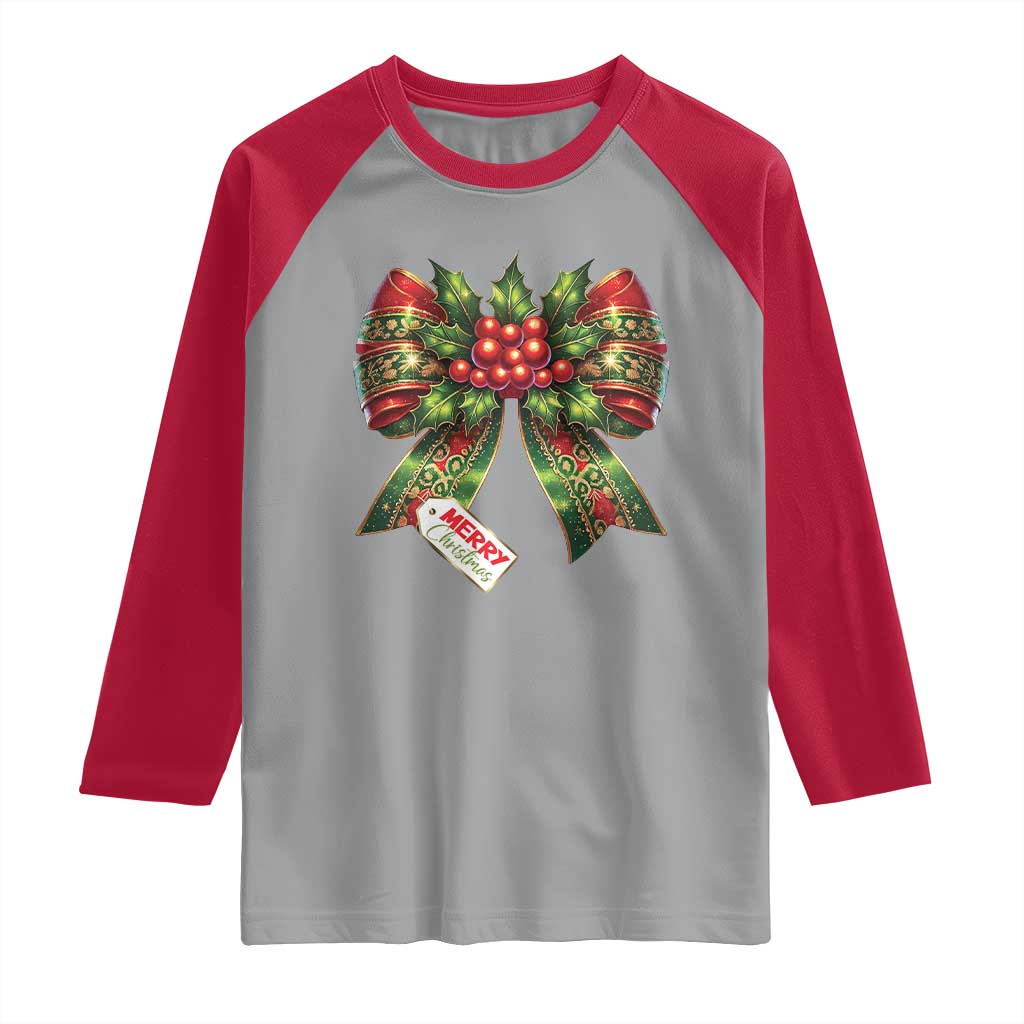 Funny Christmas Bow Present Costume Raglan Shirt