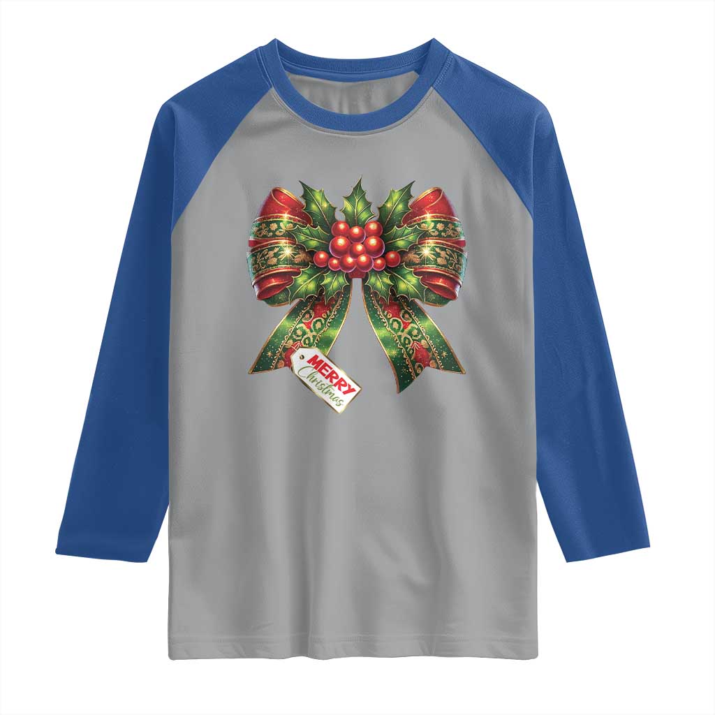 Funny Christmas Bow Present Costume Raglan Shirt