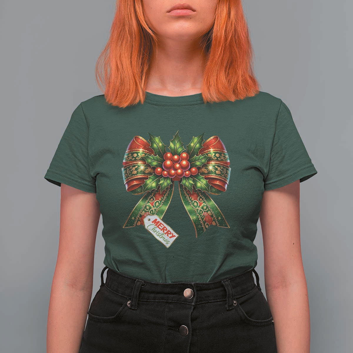 Funny Christmas Bow Present Costume T Shirt For Women - Wonder Print Shop