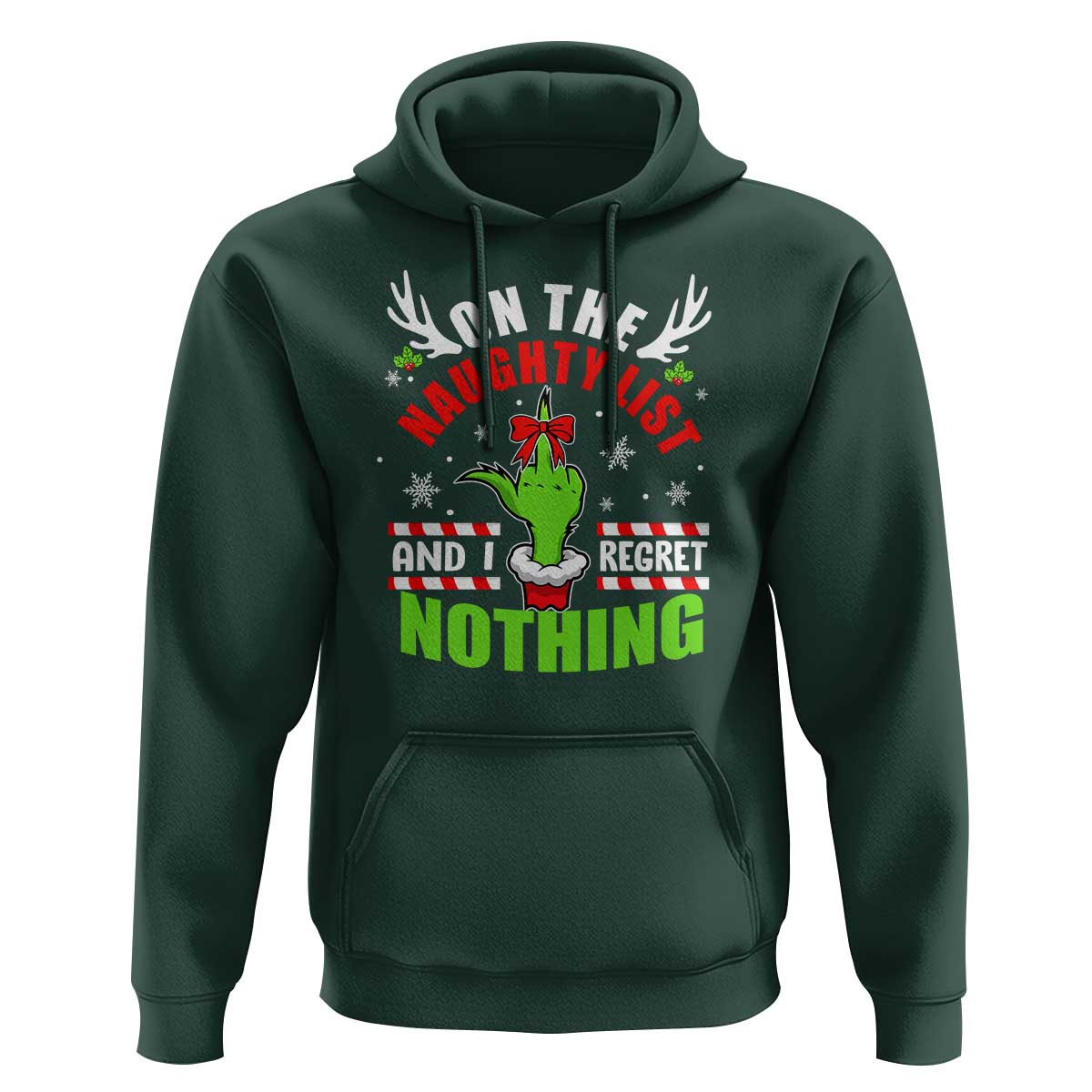 Funny Christmas Hoodie On The List Of Naughty And I Regret Nothing