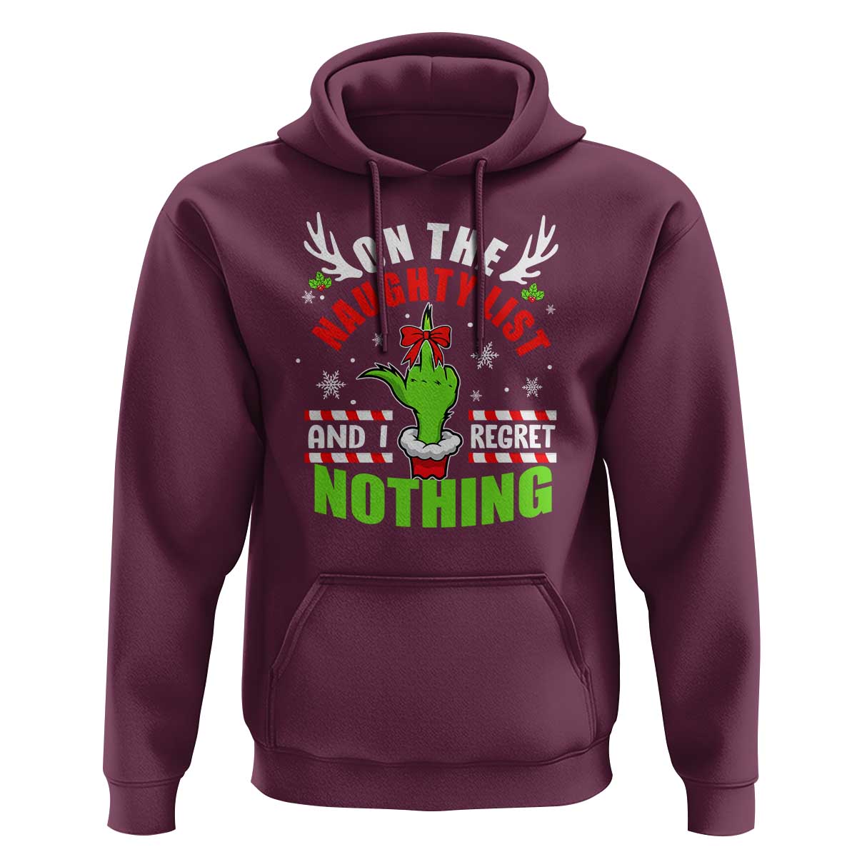 Funny Christmas Hoodie On The List Of Naughty And I Regret Nothing
