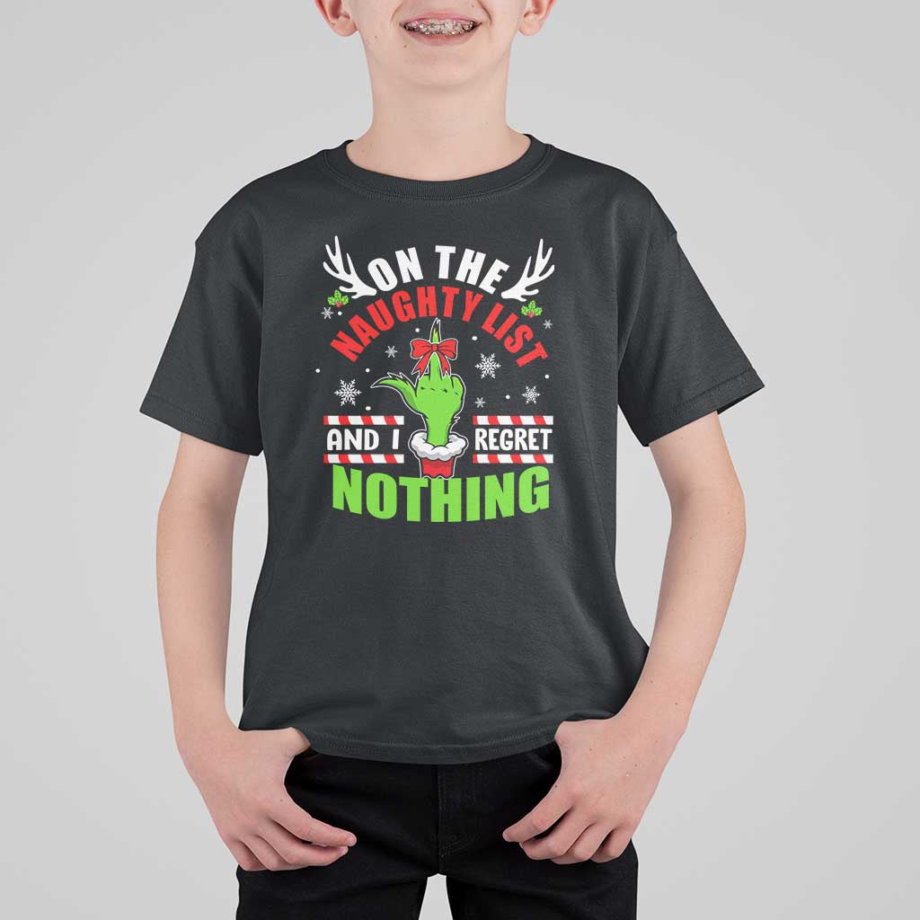 Funny Christmas T Shirt For Kid On The List Of Naughty And I Regret Nothing - Wonder Print Shop