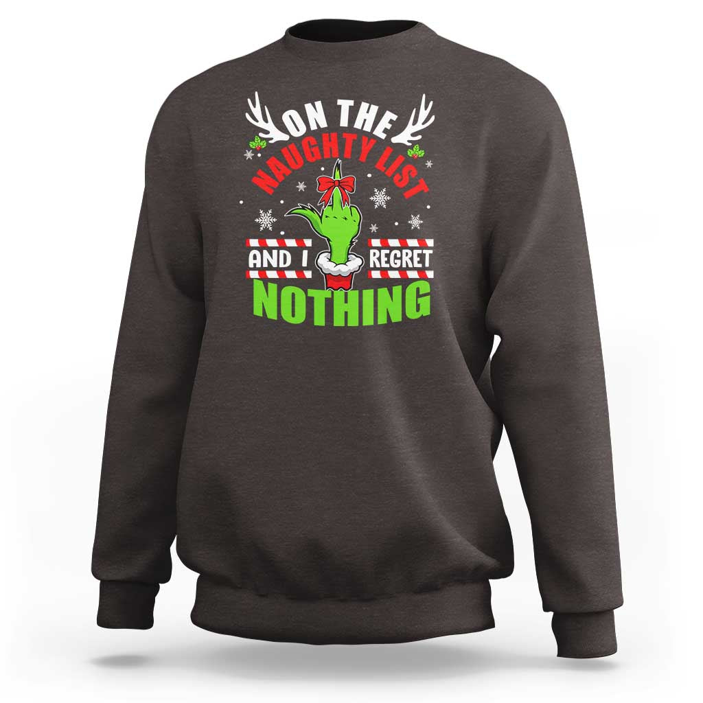 Funny Christmas Sweatshirt On The List Of Naughty And I Regret Nothing - Wonder Print Shop
