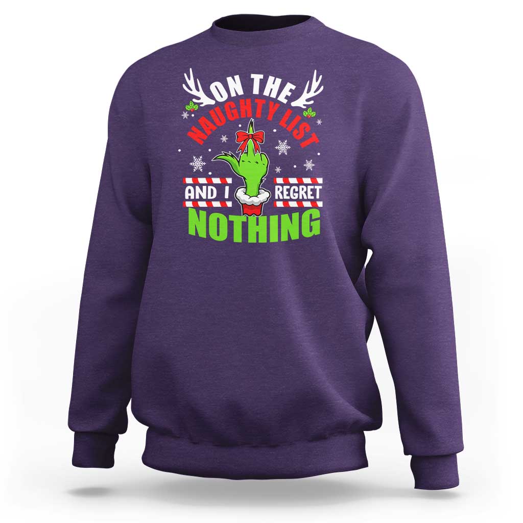 Funny Christmas Sweatshirt On The List Of Naughty And I Regret Nothing - Wonder Print Shop