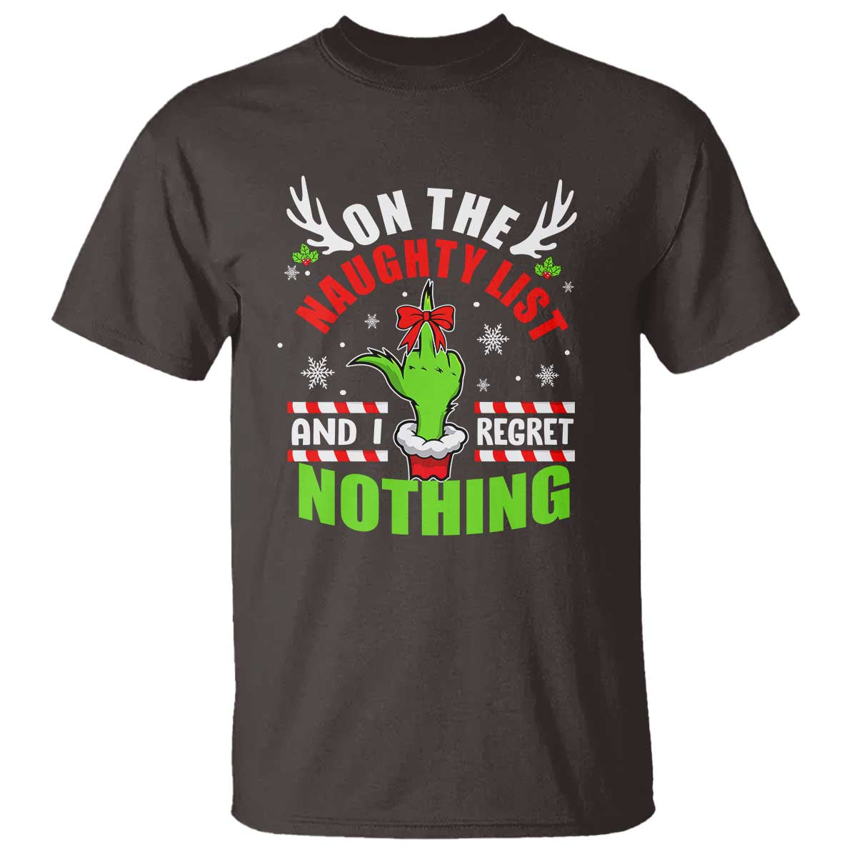 Funny Christmas T Shirt On The List Of Naughty And I Regret Nothing - Wonder Print Shop