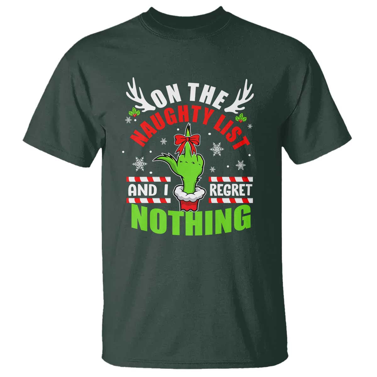 Funny Christmas T Shirt On The List Of Naughty And I Regret Nothing - Wonder Print Shop