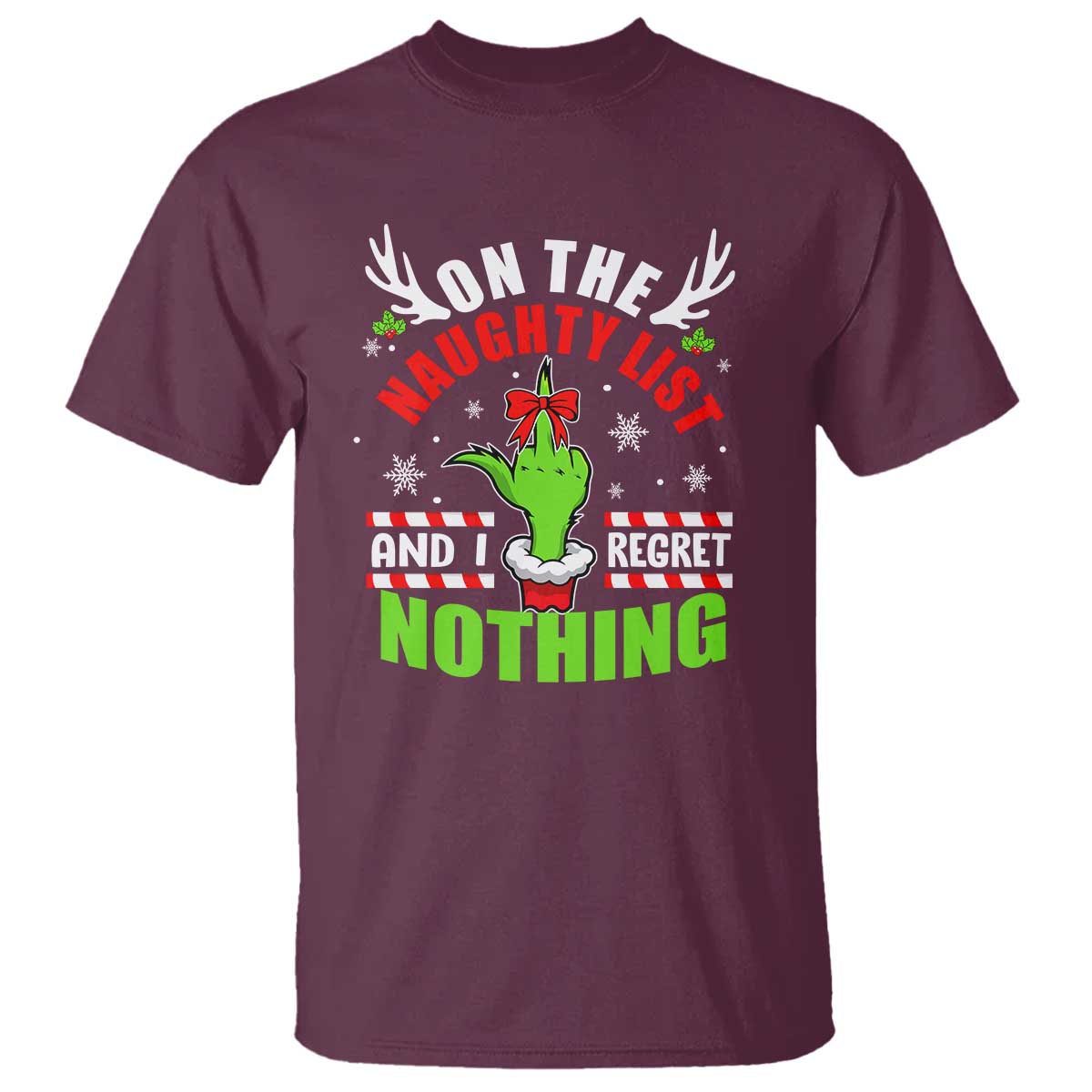 Funny Christmas T Shirt On The List Of Naughty And I Regret Nothing - Wonder Print Shop