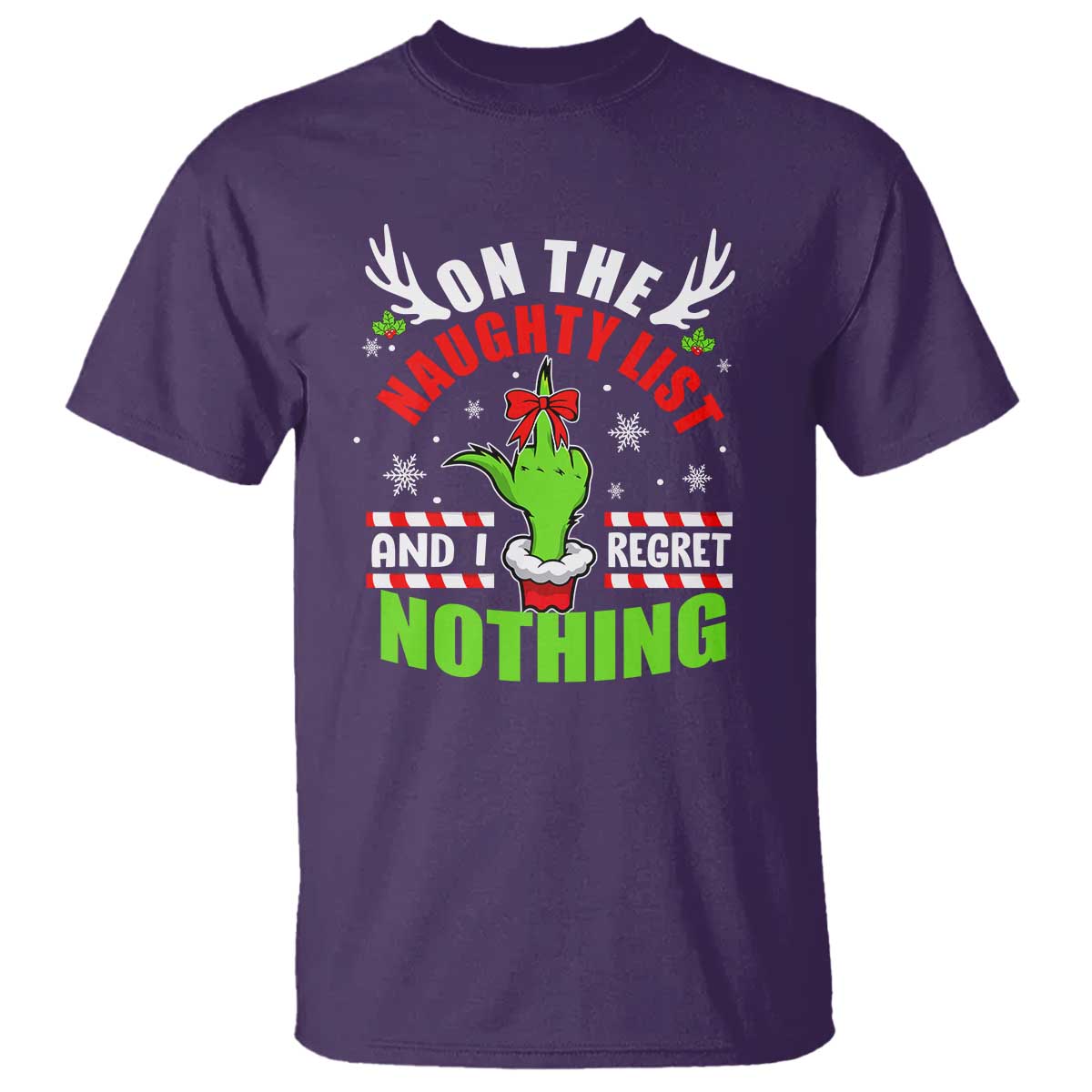 Funny Christmas T Shirt On The List Of Naughty And I Regret Nothing - Wonder Print Shop