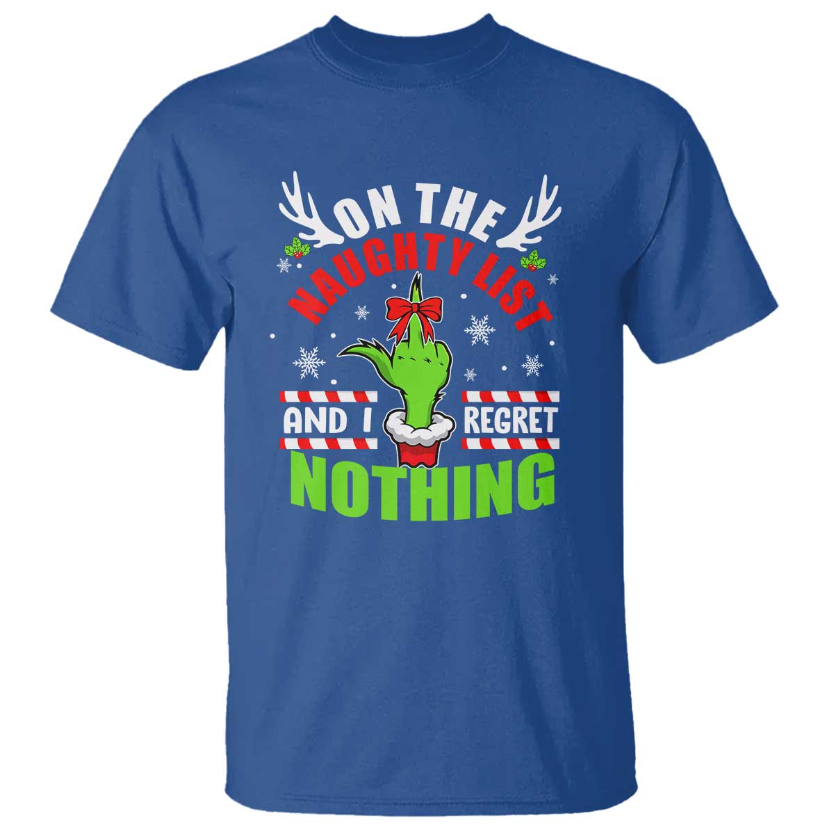 Funny Christmas T Shirt On The List Of Naughty And I Regret Nothing - Wonder Print Shop